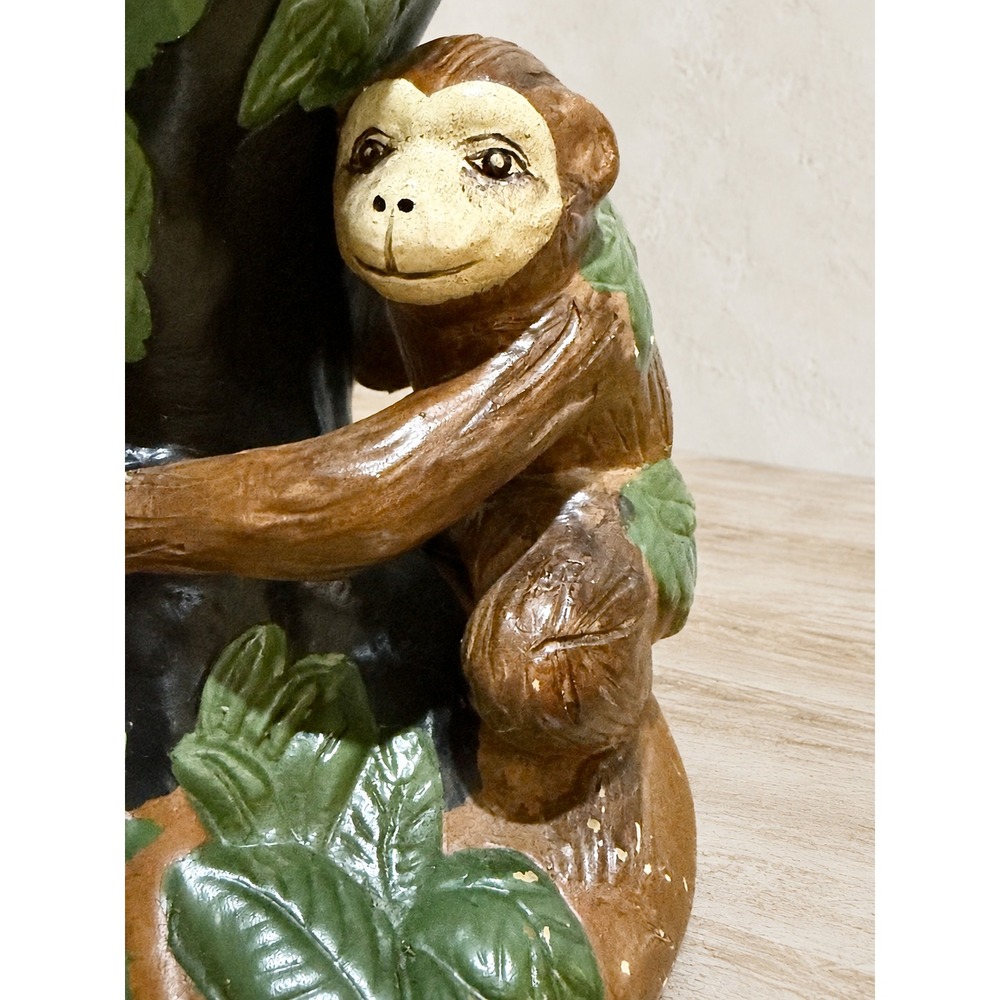 Rare 70s Vintage Monkey Pedestal Ceramic Vase Majolica Style Jungle Leopard - Picture 4 of 9